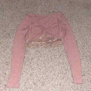 SHEIN Lace Trimmed Ribbed Blush Chemise